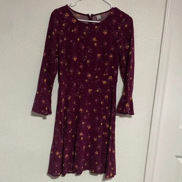 Old Navy Burgundy Floral Long Sleeve Dress - Picture 1 of 7